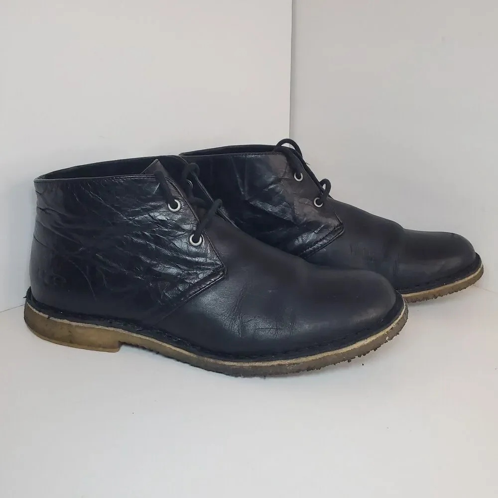 UGG Australia Boots Mens Sz 8.5 Black Leather Leighton Chukka Ankle Classic